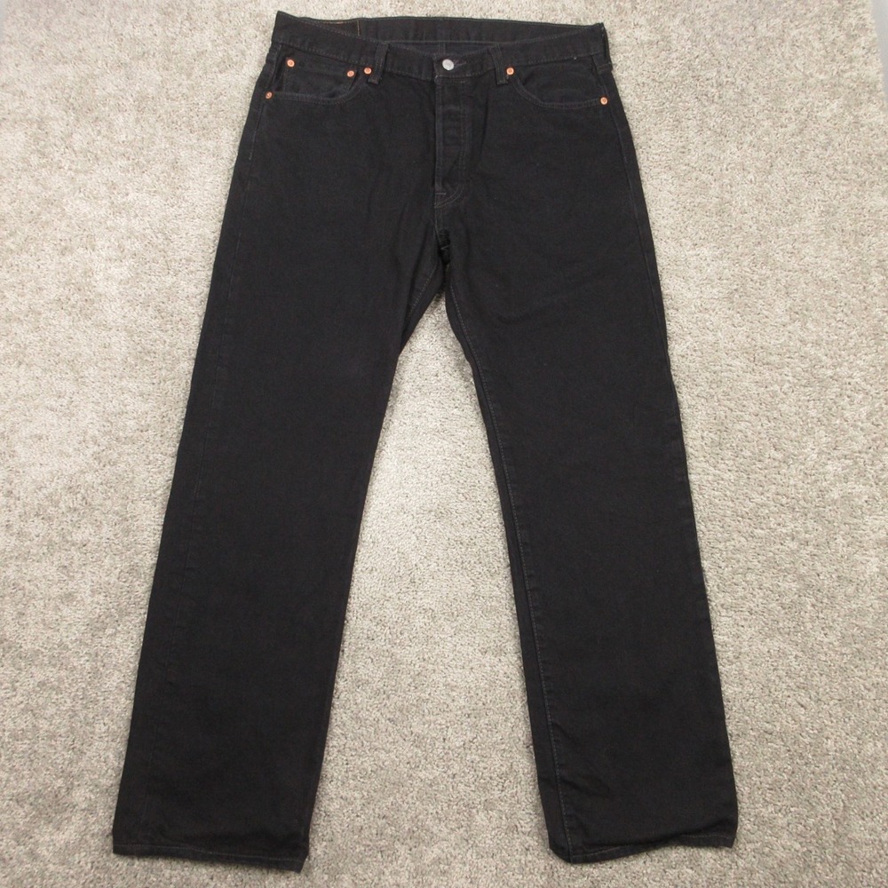 Levis Jeans Mens 36x32 Black 501 Button Fly Original Straight Cotton Denim Pants